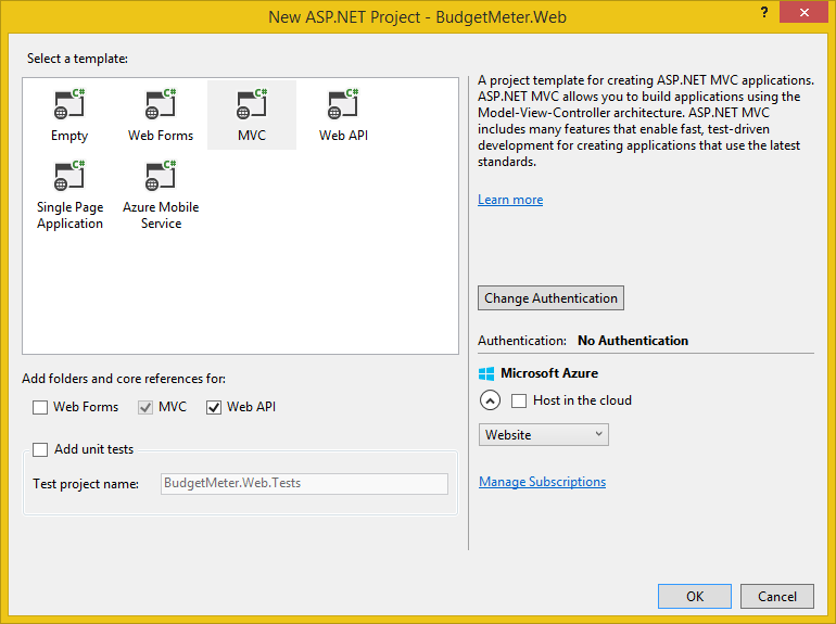Create new ASP.NET MVC project